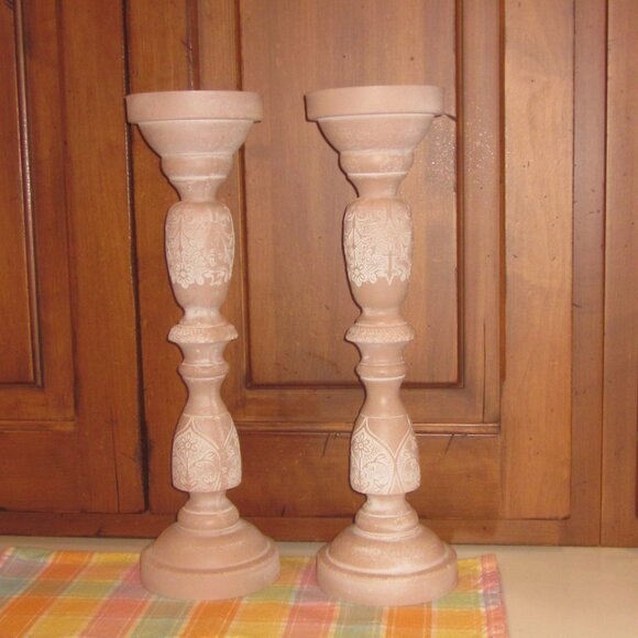2 Tall Resin Candle Holders - Picture 1 of 2